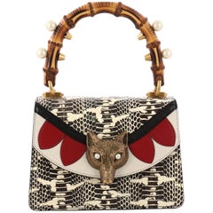 Gucci Broche Bamboo Top Handle Bag Snakeskin with Leather Mini