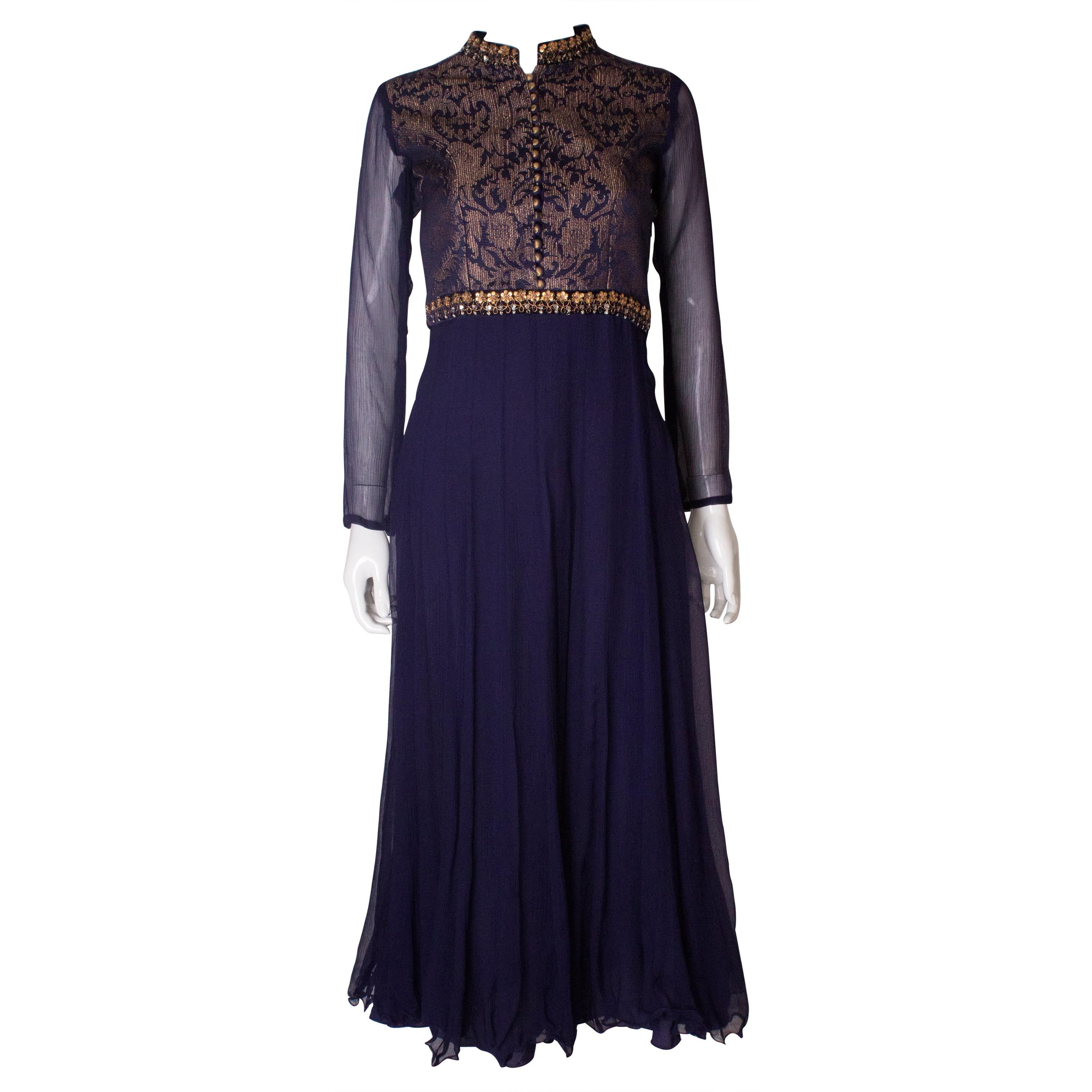 Vintage Indigo Silk Chiffon Dress