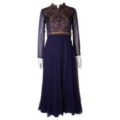 Vintage Indigo Silk Chiffon Dress