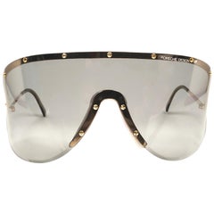 Porsche Design 5620 Gold and Grey Vintage Shield Yoko Ono Sunglasses, 1980s 
