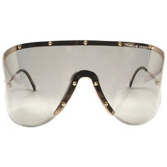 Porsche Design 5620 Gold and Grey Vintage Shield Yoko Ono Sunglasses, 1980s