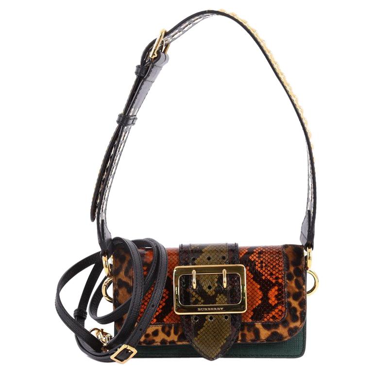 Burberry Patchwork Buckle Flap Bag Snakeskin with Leather and Pony Hair Small