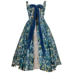 Retro 1950's Will Steinman Sequin Blue Floral Silk-Organza & Ruffle Tulle Party Dress