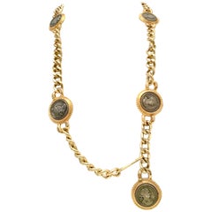 80'S Gold Plate & Roman Coin Chain Link Belt/Necklace By, Omega