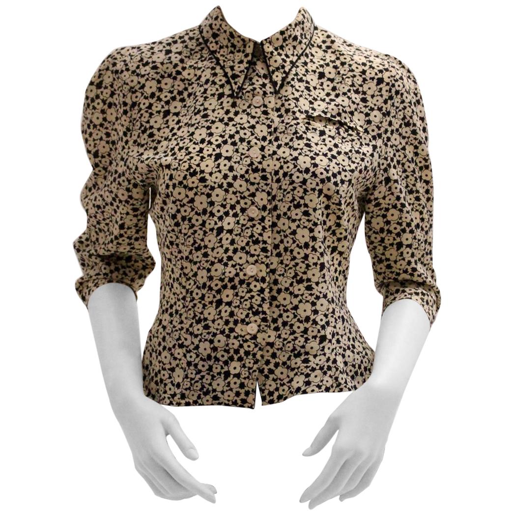 Lolita Lempicka Vintage Silk Blouse with Flower Allover Print  1980s For Sale