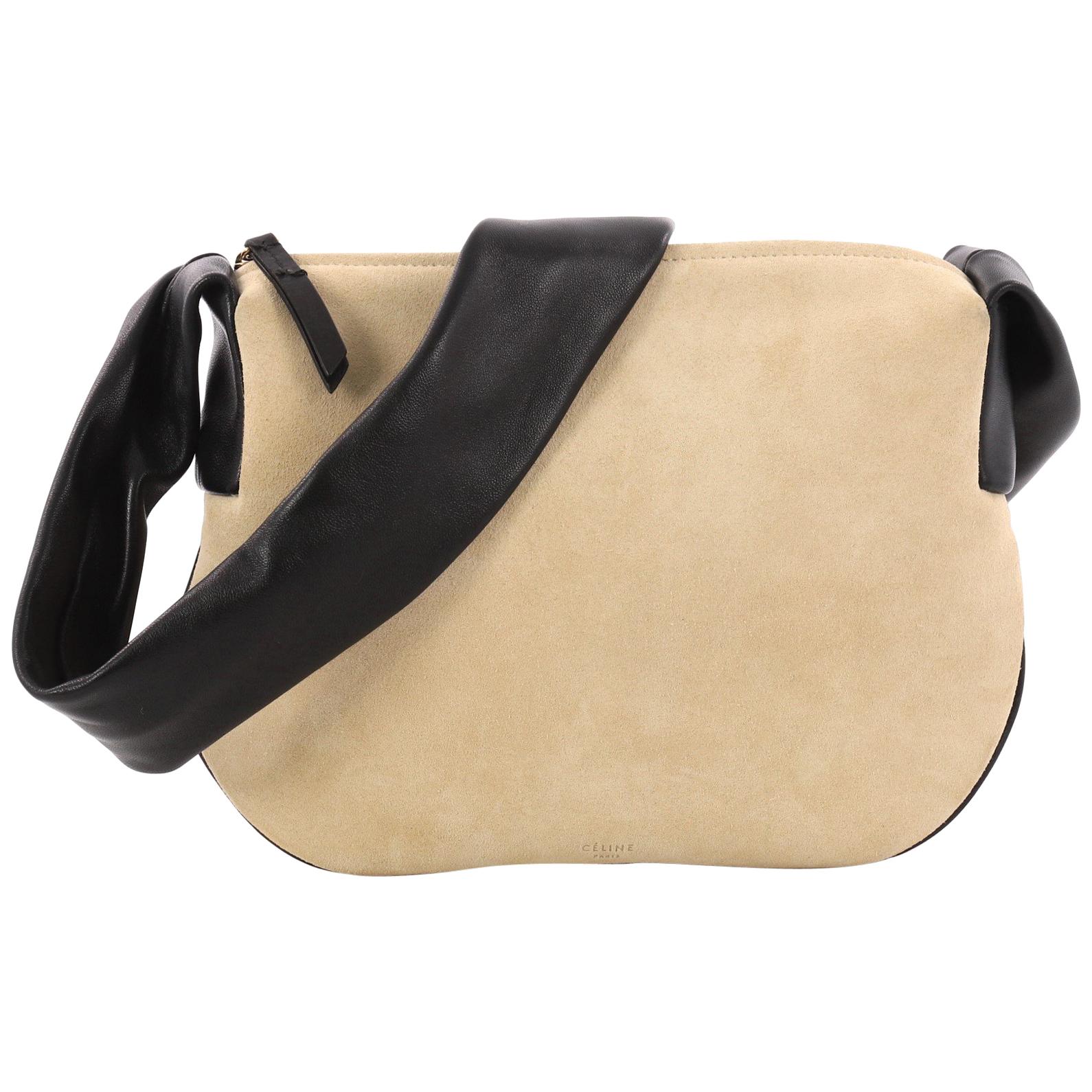 Celine Ribbon Shoulder Bag Suede with Leather Small 
