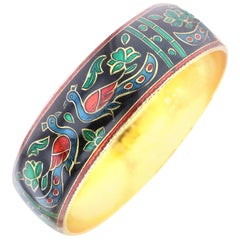 Traditional Peacock Enamel Bangle Bracelet in Brass- Black