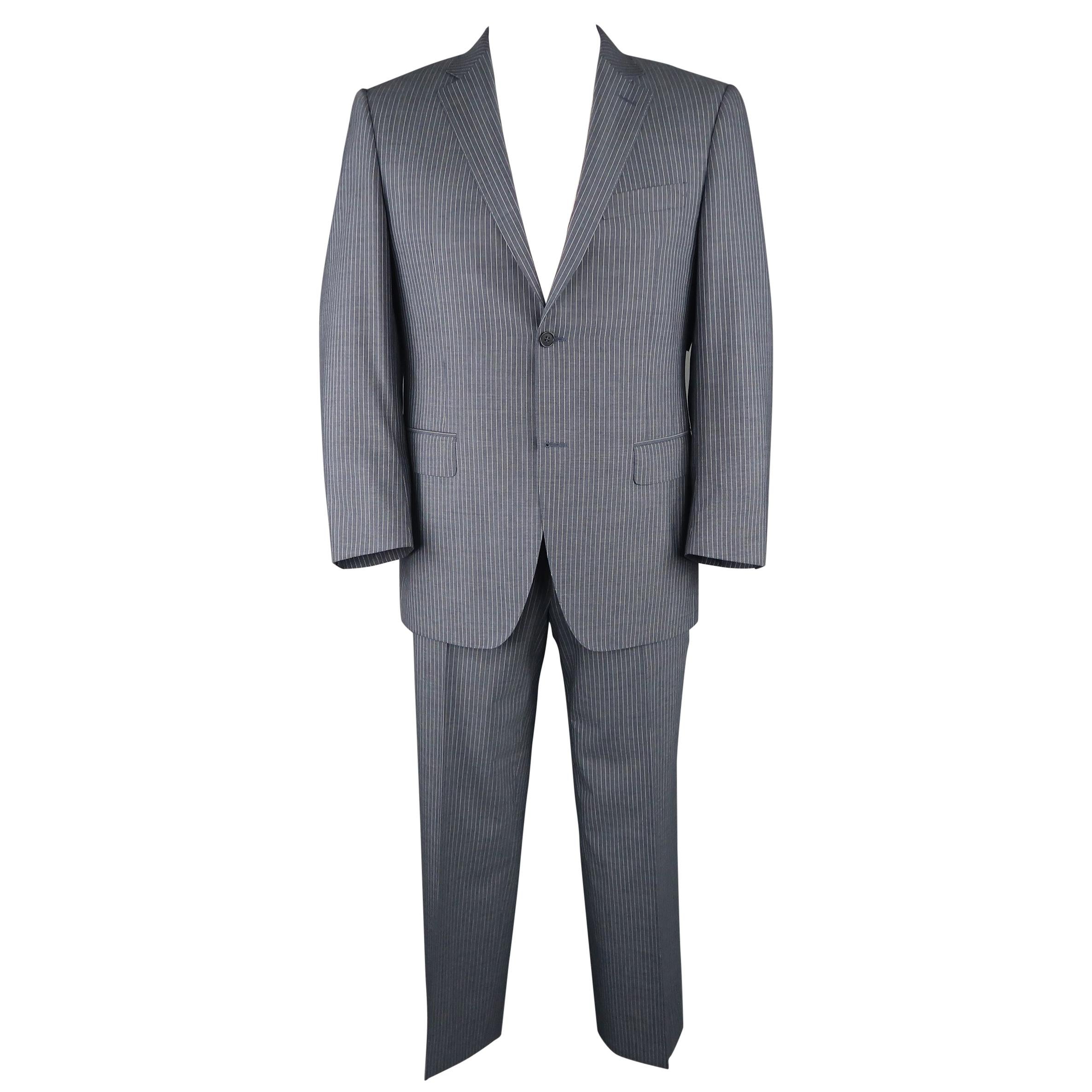 CANALI 42 Regular Navy Blue Striped Wool Single Breasted Notch Lapel Suit