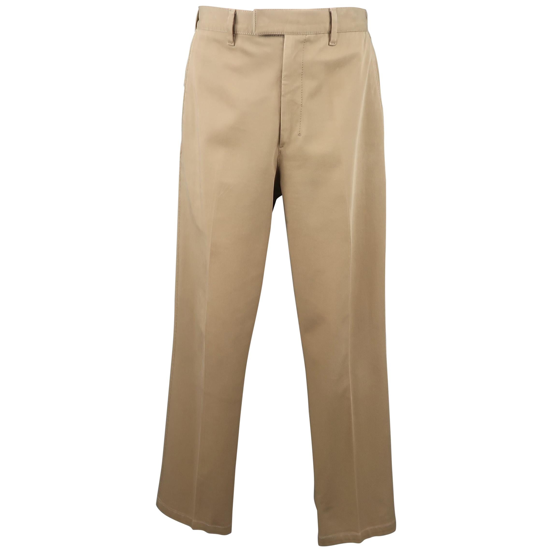 PRADA Size 32 Khaki Tan Solid Cotton Blend Twill Straight Leg Dress Pants