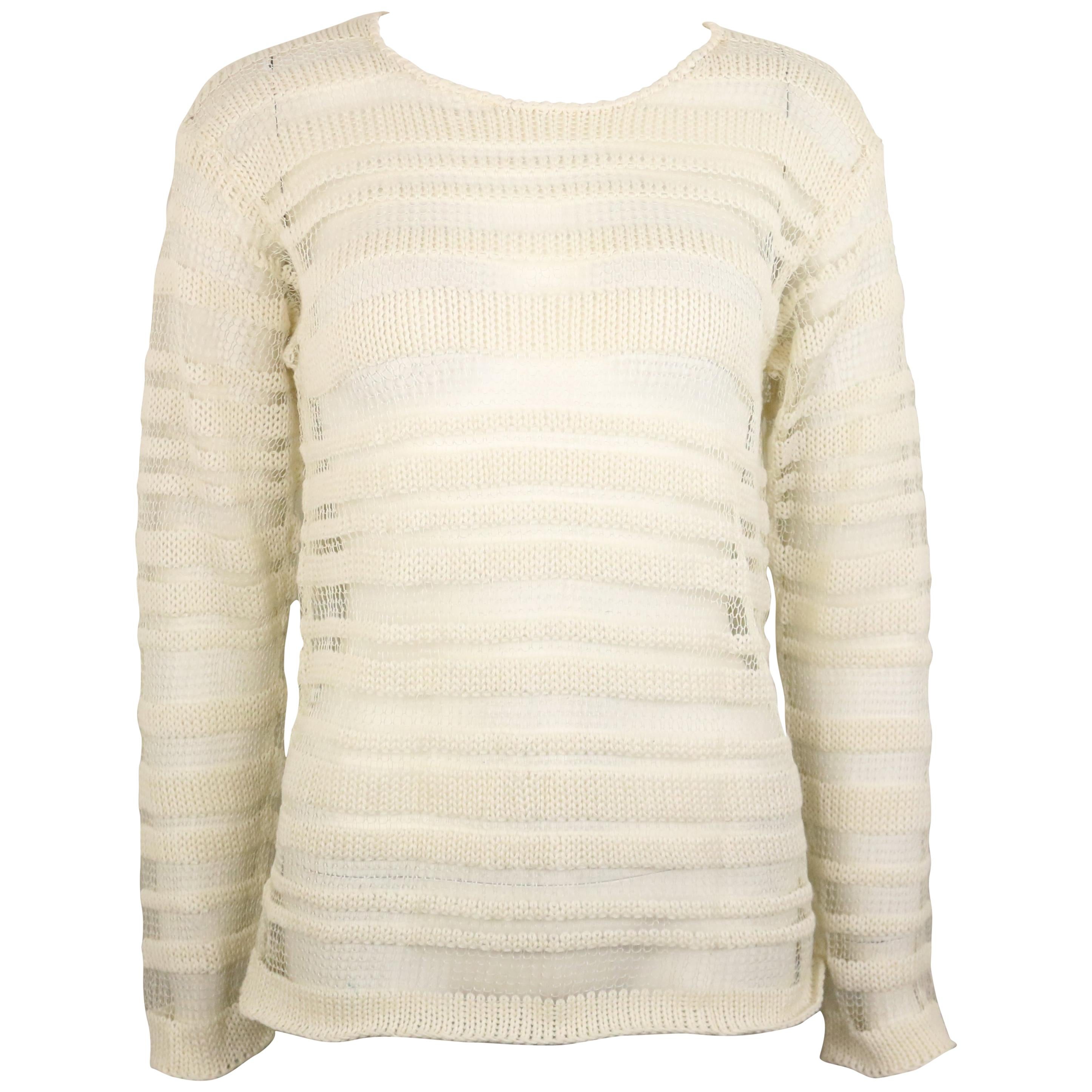 Dolce and Gabbana White Cotton and Silk Knitted Mesh Long Sleeves Sweater Top  For Sale