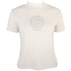 Gianni Versace Jeans Couture White Cotton "Medusa" Mock Neck Cropped Top