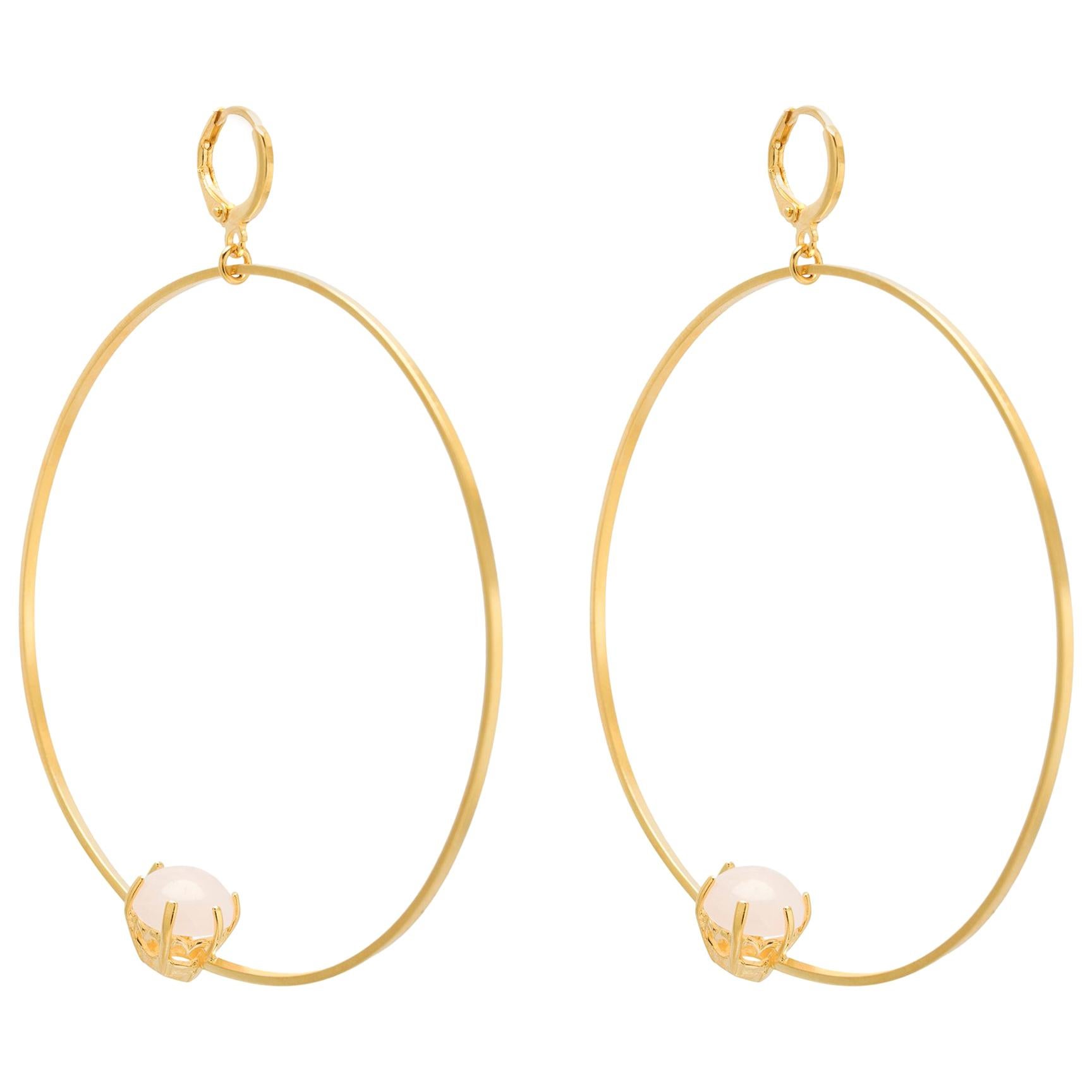 Creole Hoop Gold Rose Quartz Earrings from Puro Iosselliani  For Sale