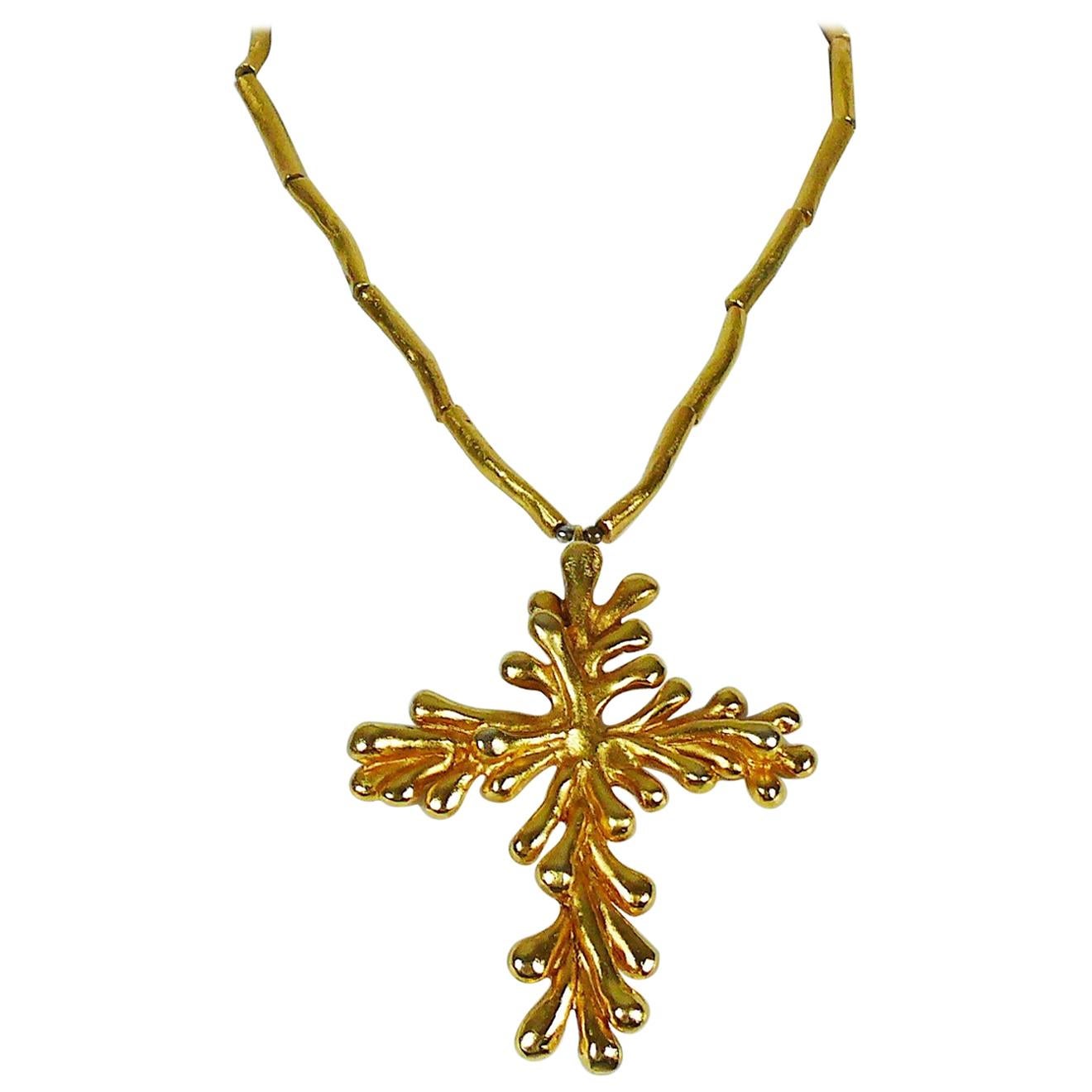 Christian Lacroix Vintage Gold Toned Cross Pendant Necklace