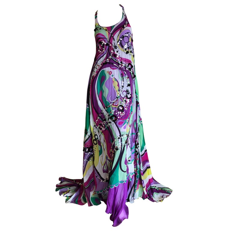 Emilio Pucci Extravagantly Embellished Silk Evening Dress For Sale at ...