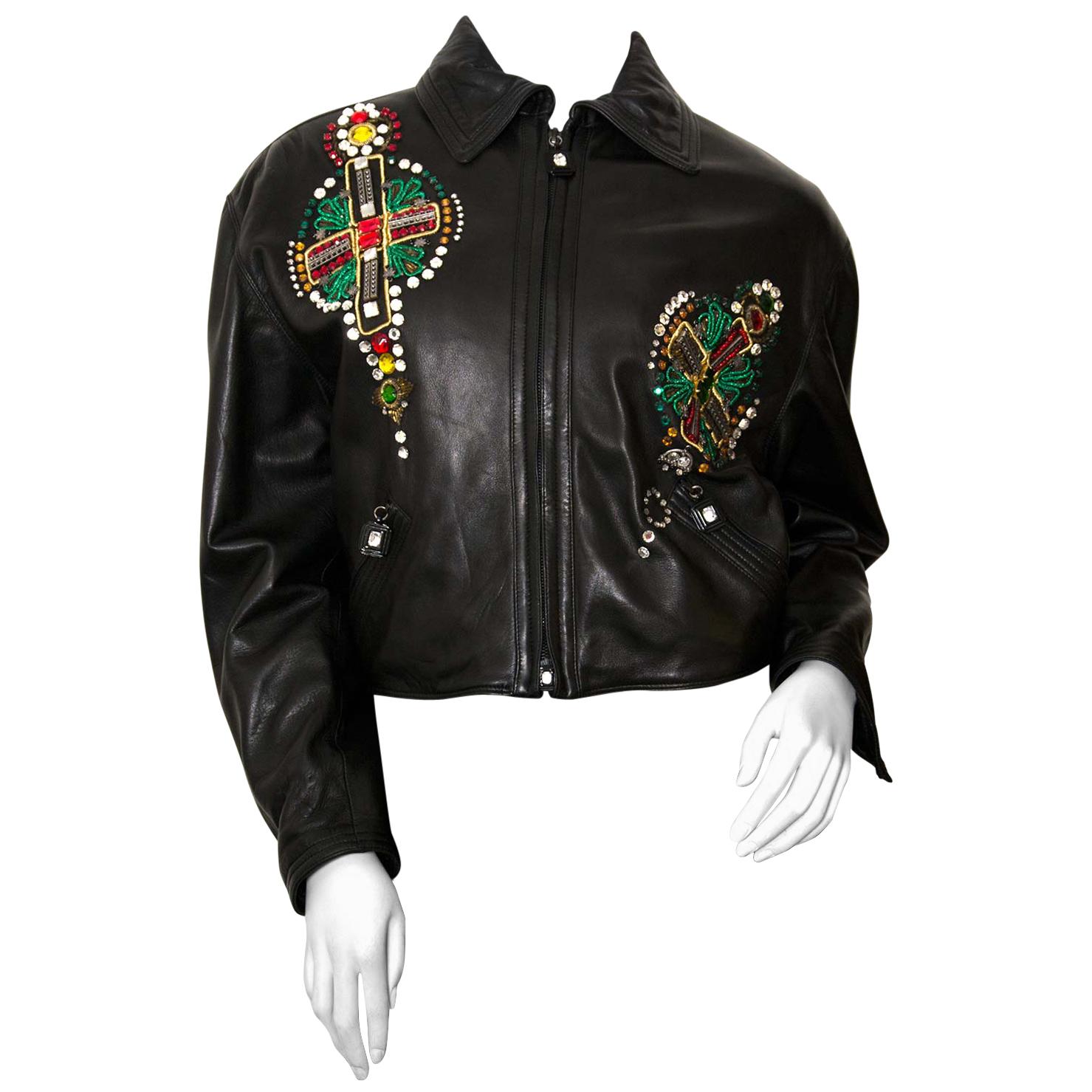 Gianni Versace Embellished Leather Jacket, 1990s 