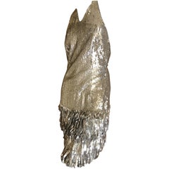Roberto Cavalli Vintage Silver Sequin Halter Flapper Dress NWT