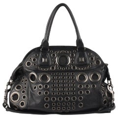 Givenchy Black Leather Hole Rivet Grommets Bowler Bag