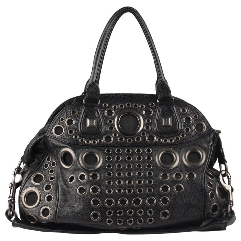 Givenchy Black Leather Hole Rivet Grommets Bowler Bag For Sale at 1stDibs