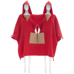 Vintage Jean Charles de Castelbajac Red Wool Two Person Poncho, Circa 1970s