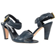 Manolo Blahnik Shoe Navy Blue Leather Sandal 40.5 / 10.5