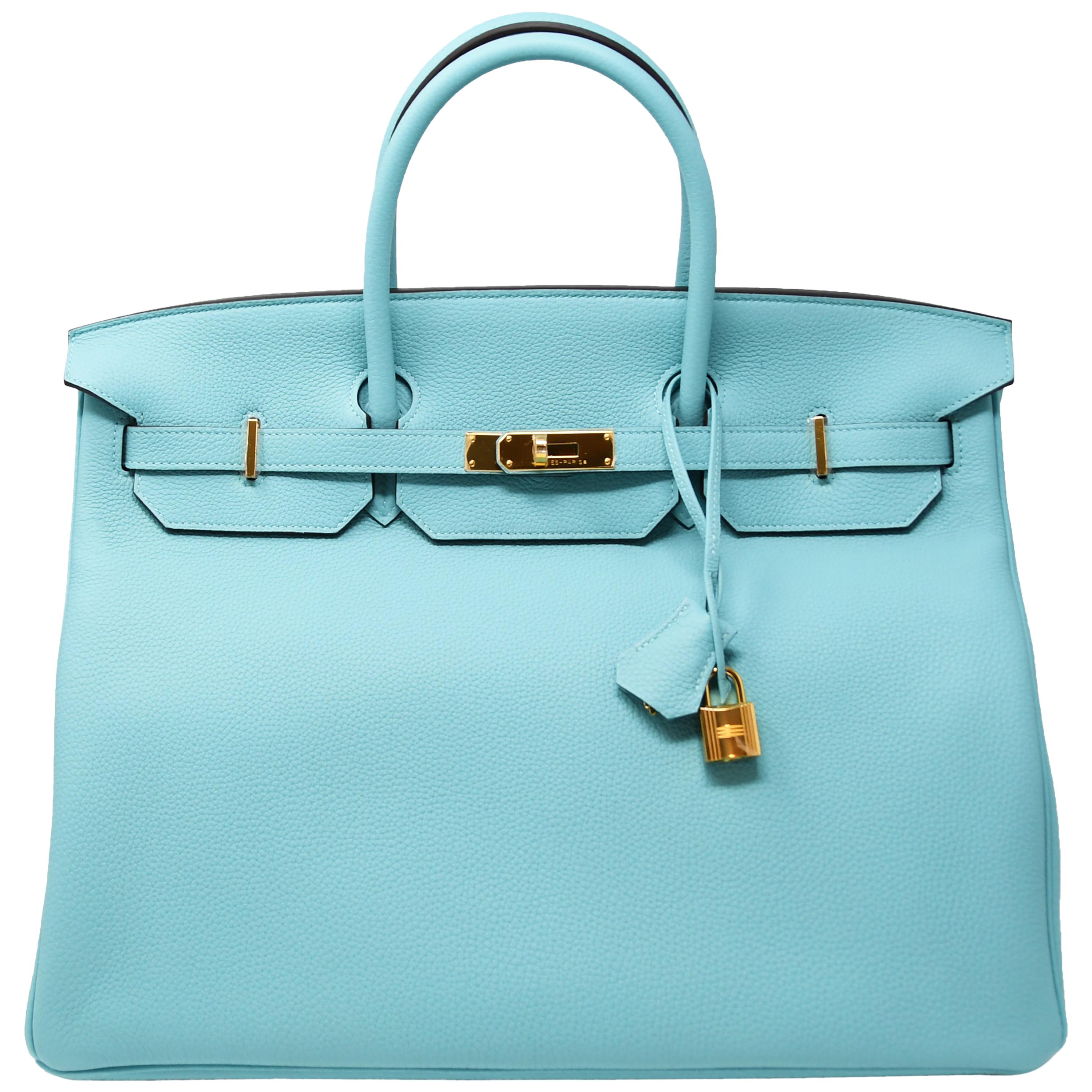 Hermes Birkin Bag 40cm Blue Atoll Clemence GHW For Sale
