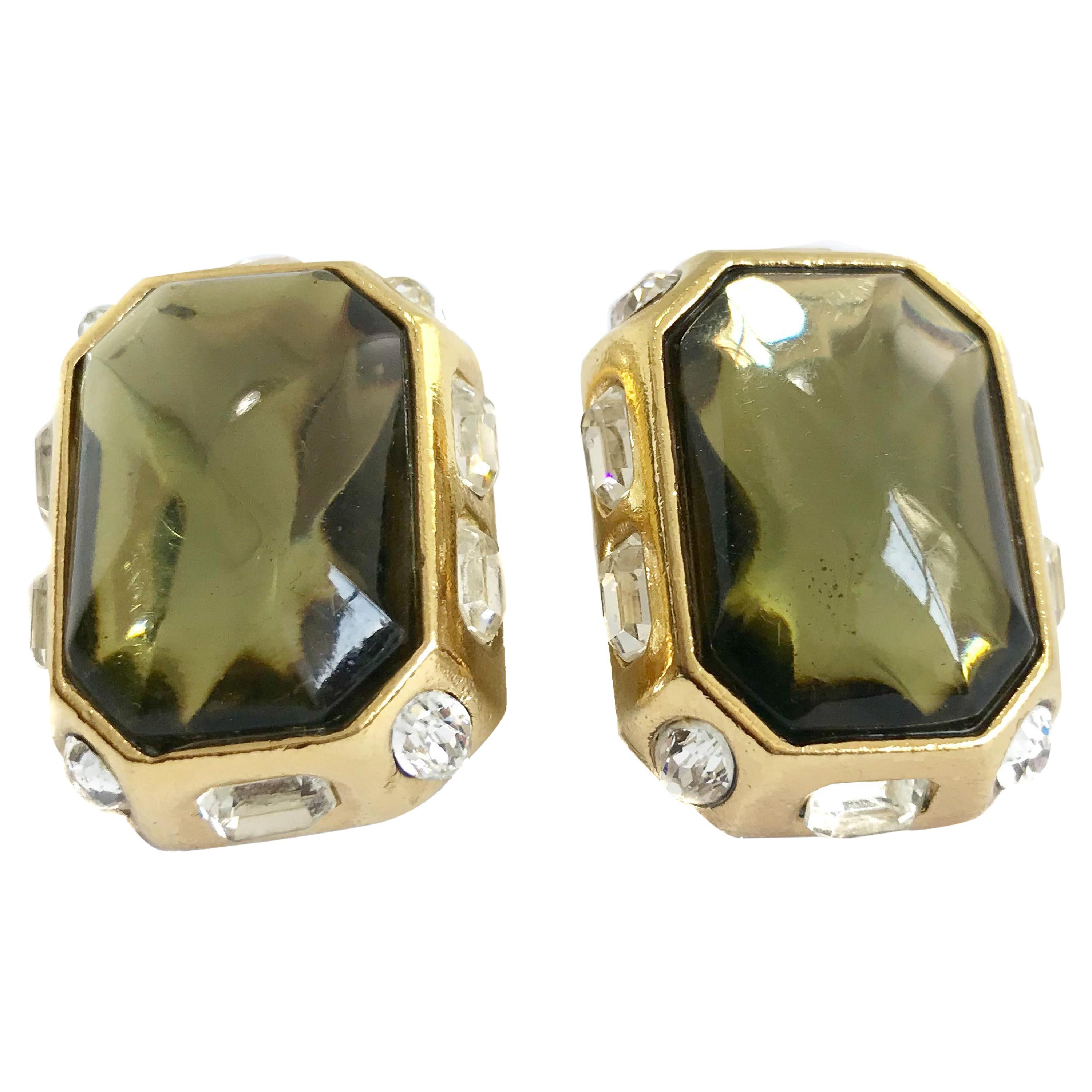 YSL 1980s Vintage Statement Green Clip On Earrings For Sale