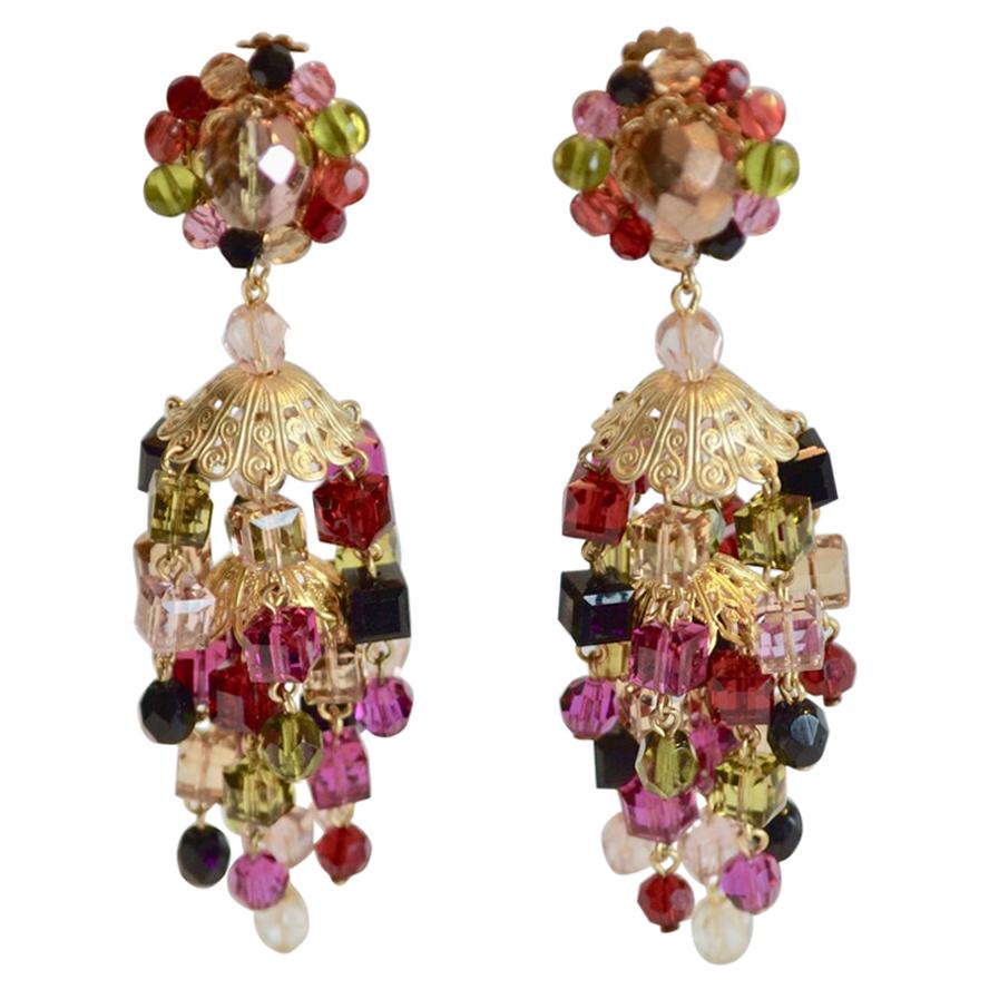 Francoise Montague Multi-Color Cube Clip Earrings For Sale