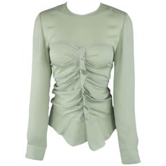 ISABEL MARANT Size 2 Mint Green Silk Gathered Sweetheart Overlay Blouse