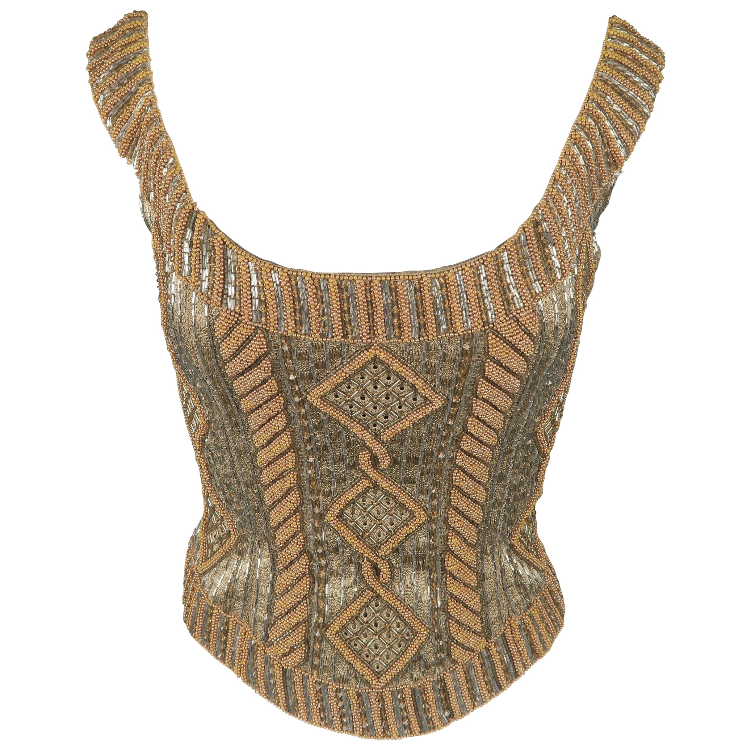 BELLVILLE SASSOON Size 6 Taupe Tapestry Patterned Beaded Bodice Bustier