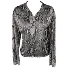 GUCCI Size 10 Grey Python Print Rayon Asymmetrical Collar SS 2000 Blouse