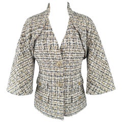 Chanel Jacket White Navy and Gold Tweed Bolero Overlay Bell Sleeve Coat