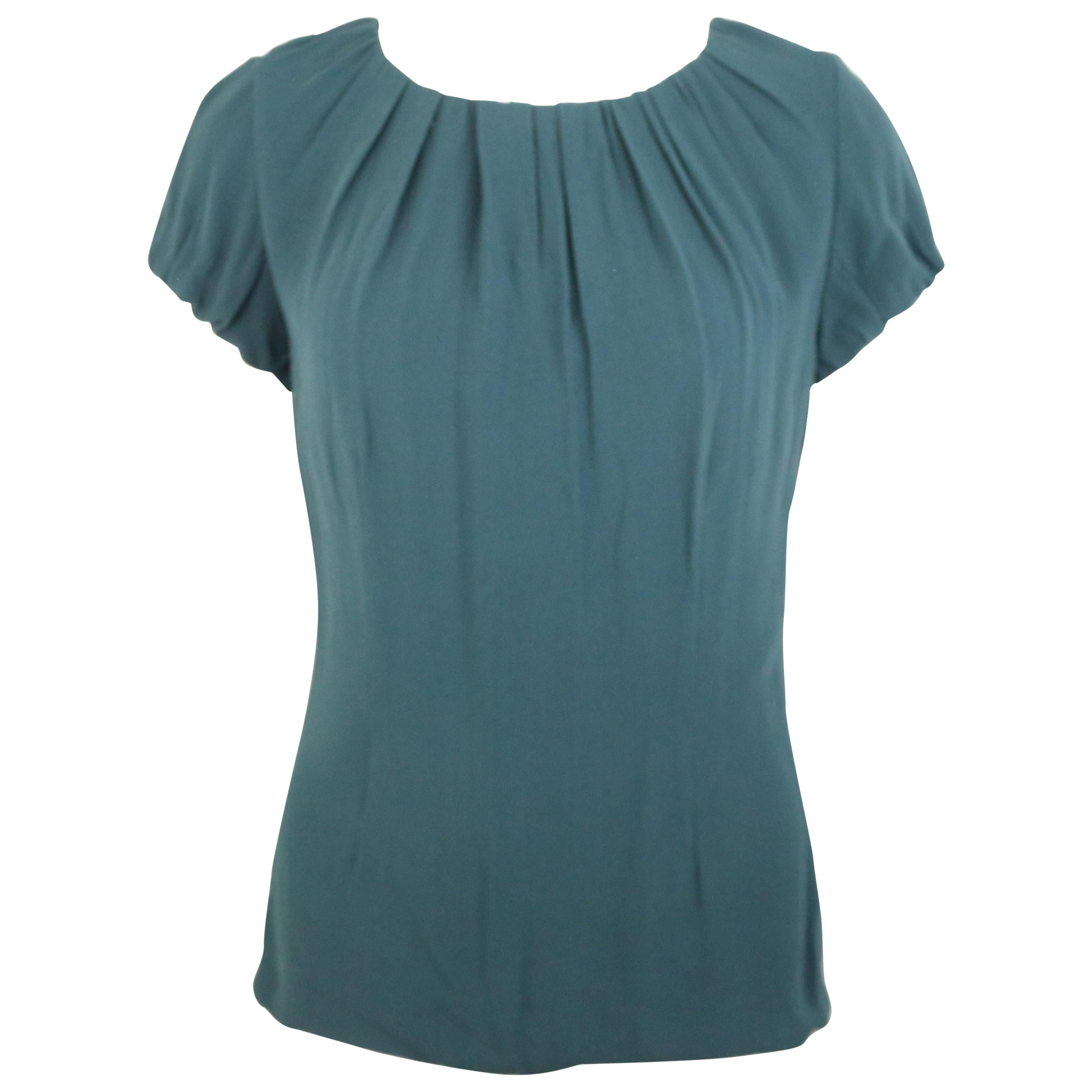 Celine Green Silk Short Sleeves Blouse  For Sale