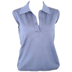 Prada - Top à col ouvert sans manches en tricot de soie bleu