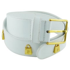 Karl Lagerfeld Vintage White Leather Belt with Gold Toned Handbags