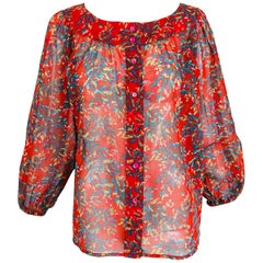 Vintage Yves Saint Laurent sheer floral cotton peasant blouse 1970s