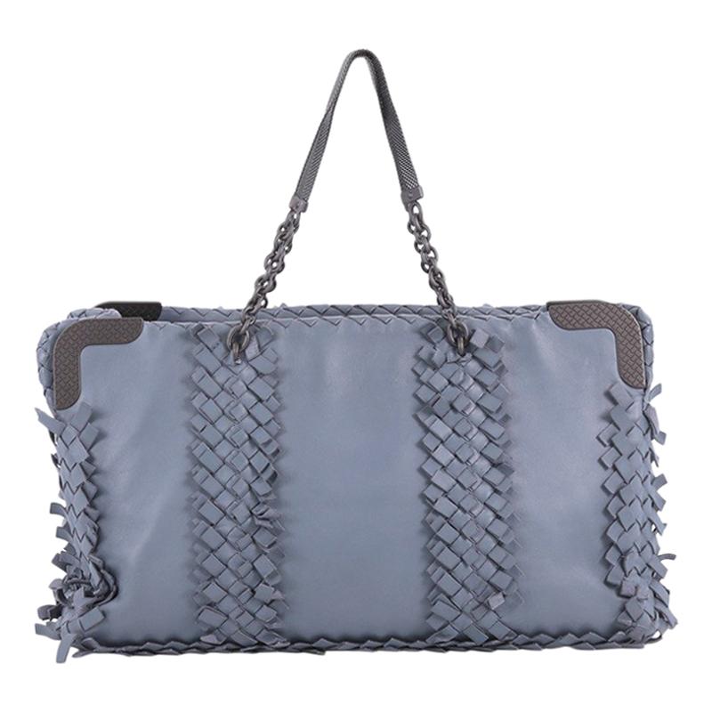 Bottega Veneta Chain Tote Leather with Fringe Intrecciato Detail Large