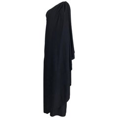 Halston one shoulder black jersey draped maxi dress 