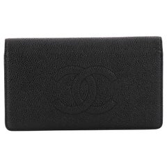 Auth Vintage Chanel CC Camellia Long Bifold Wallet Black Leather Made in  France