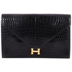 Hermes Lydie Convertible Clutch Shiny Crocodile Porosus