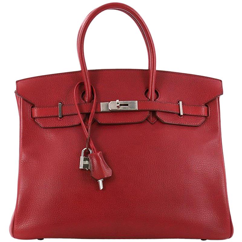 Hermes Birkin Handbag Rouge Red Buffalo Skipper with Palladium Hardware 35