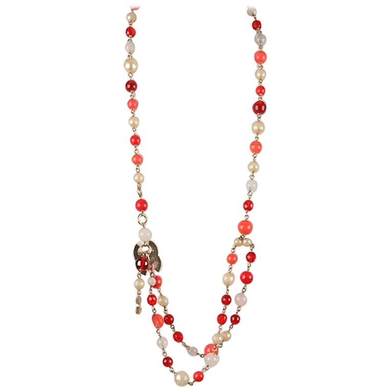 Chanel 06 Red Gripoix Beads Necklace or Belt CC Logos