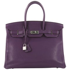 Hermes Birkin Handbag Ultraviolet Purple Clemence with Palladium Hardware 35 