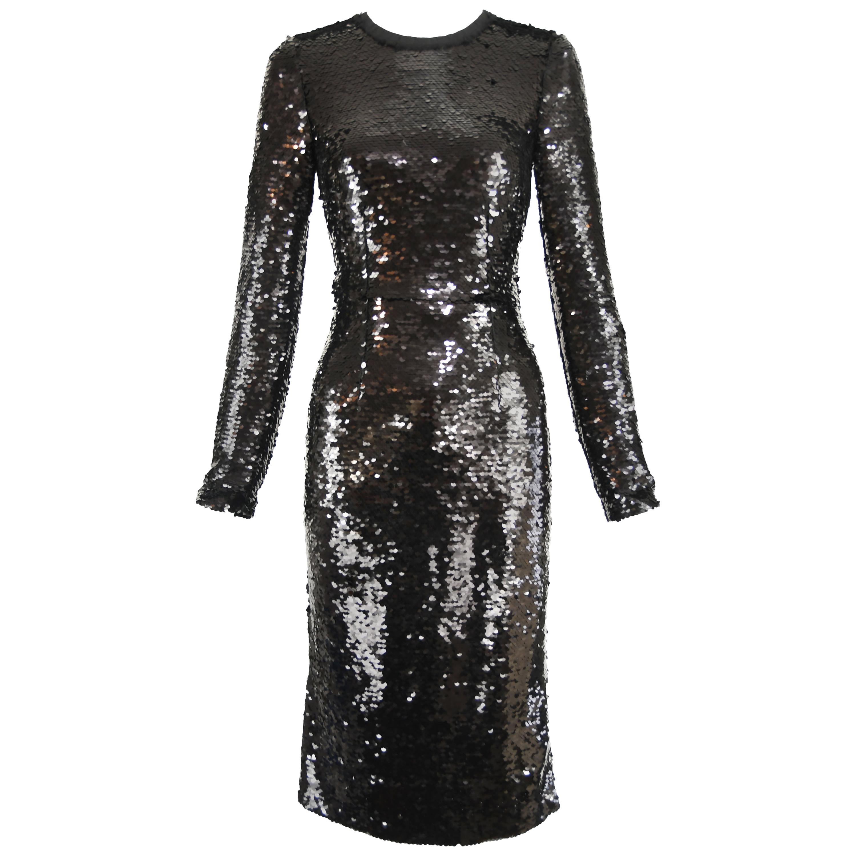 Dolce & Gabbana Black Long Sleeve Sequin Dress - Size IT 40 For Sale