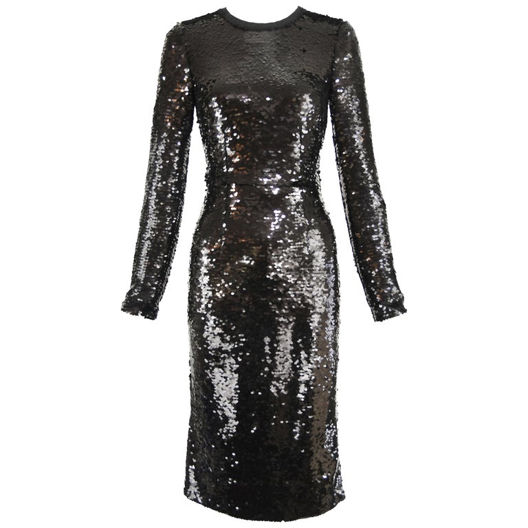 Dolce & Gabbana Black Sequin Bouclé Tweed Sheath Dress