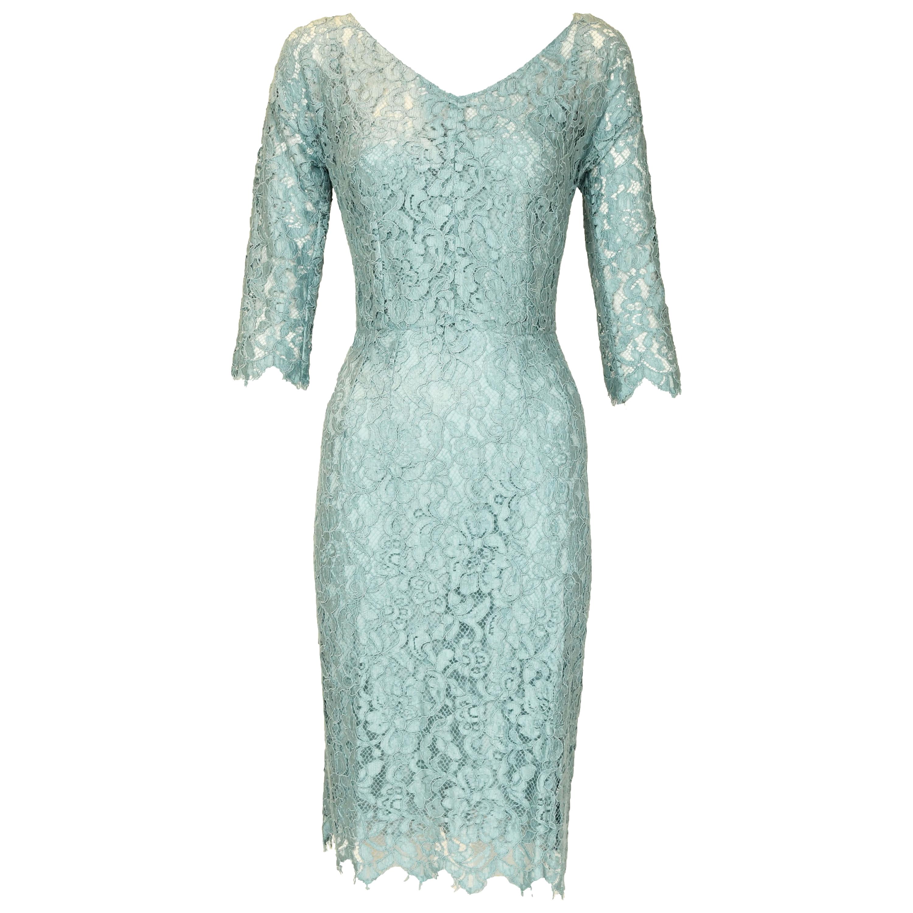 Dolce & Gabbana Light Blue Lace Sheath Dress - Size IT 40