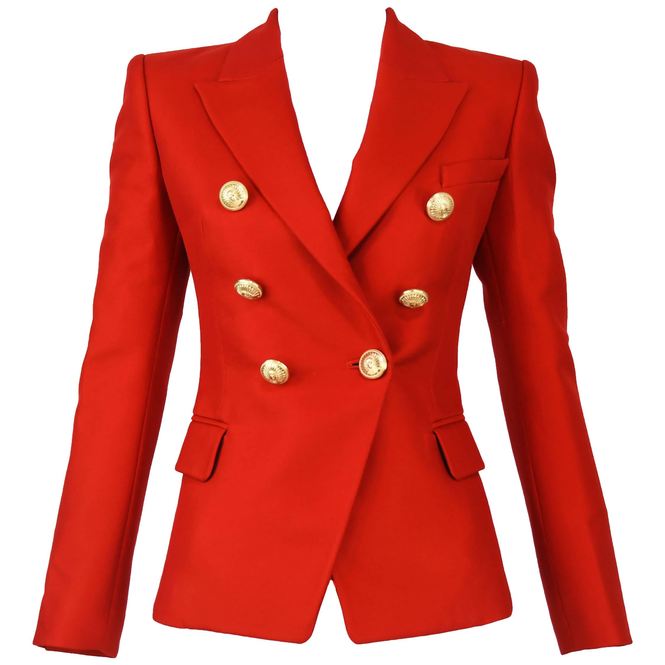 Balmain Red Double Breasted Blazer - Size FR 34 and 36 For Sale at ...