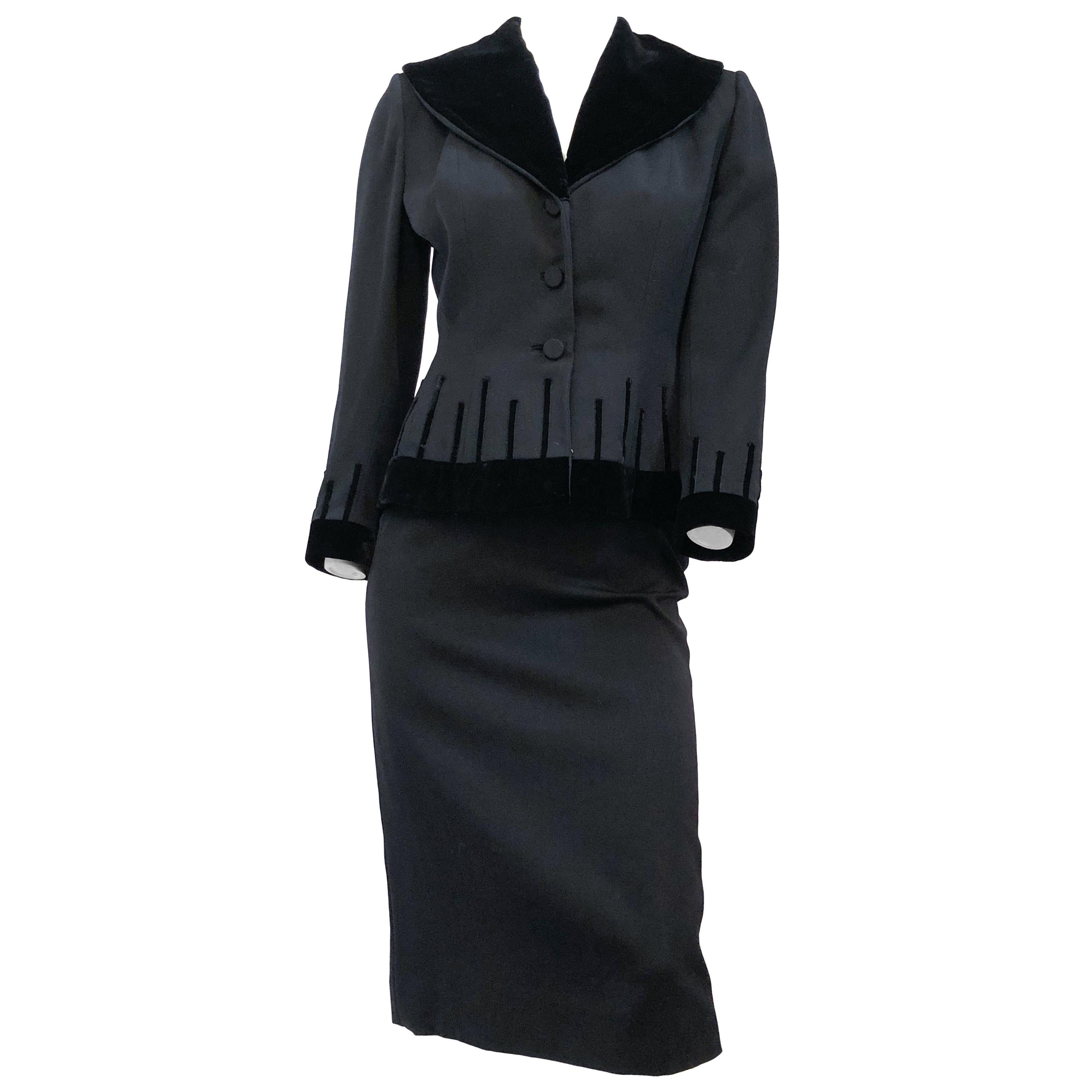 1940's Lilli Annette Black Suit With Velvet Accents