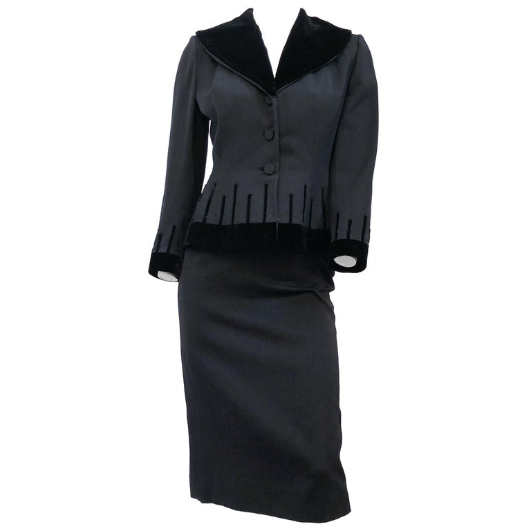 1940's Lilli Annette Black Suit With Velvet Accents at 1stDibs | black ...