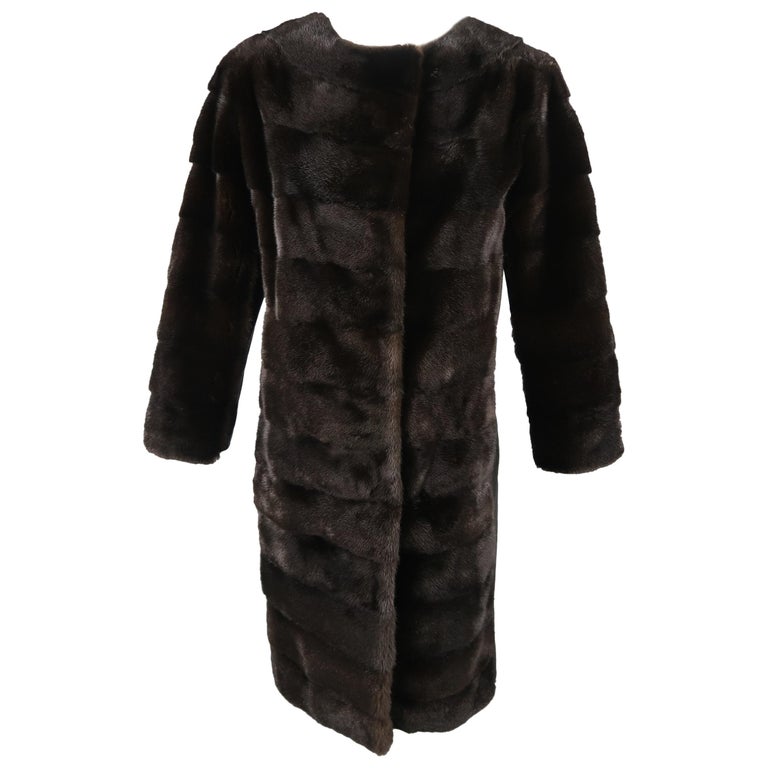 KAUFMAN FRANCO Coat - Size 8 Dark Brown Mink Fur and Black Leather ...