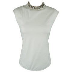 PRADA Size 4 Off White Rhinestone Collar Sleeveless Dress Top / Blouse